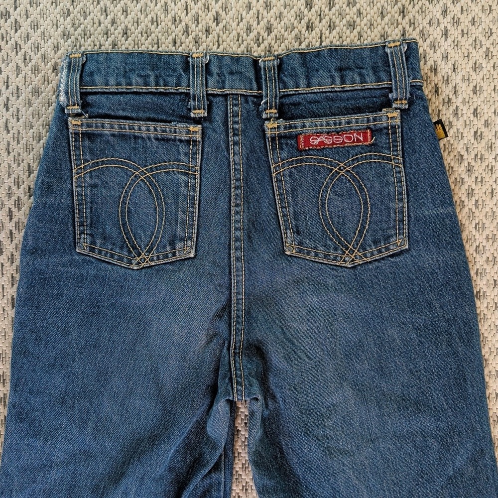 VTG 70s Sasson Blue Jeans 26x24 Cropped Hem High Rise Dark Wash Talon Zipper EUC - Picture 4 of 16